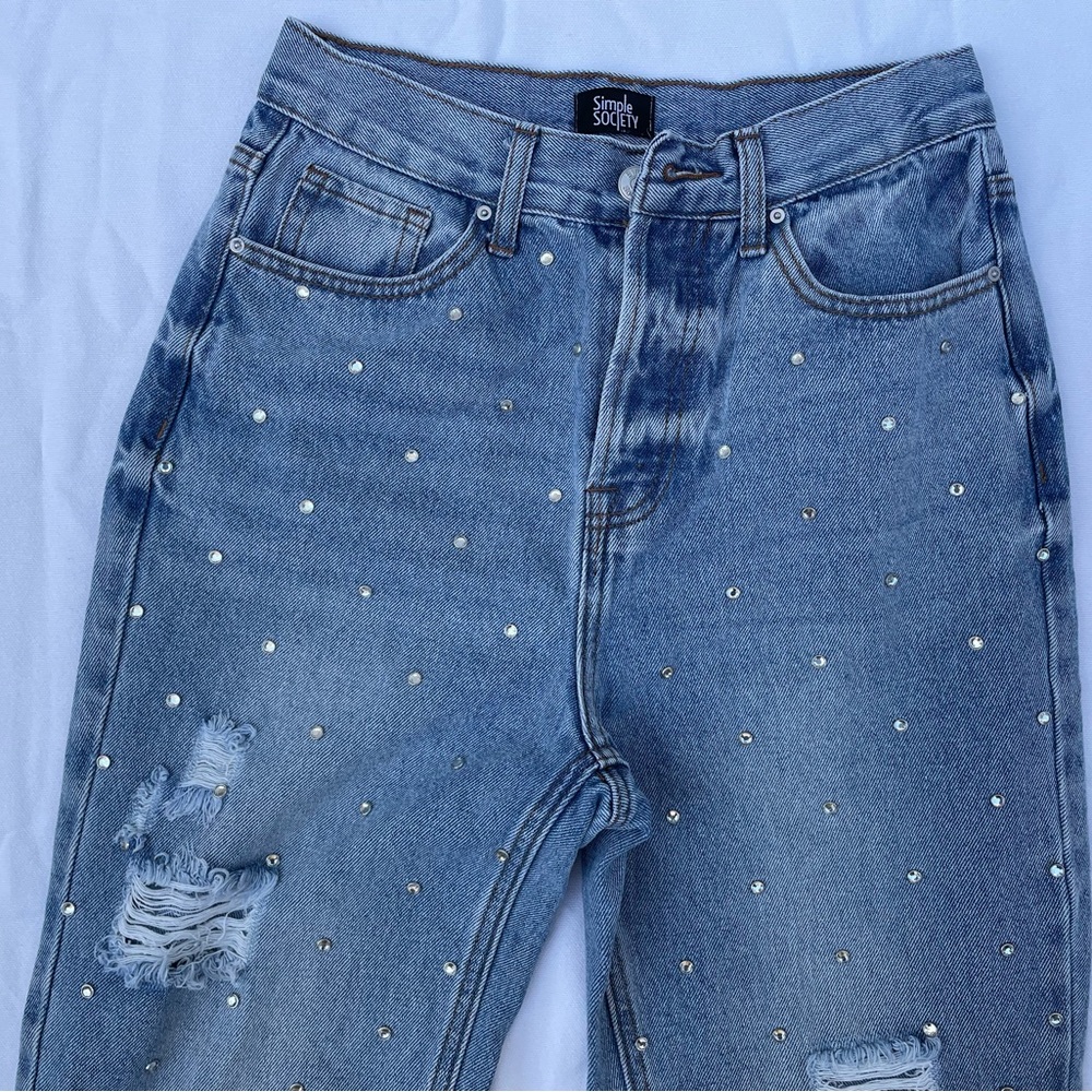 Women's Blue Jeans with Rhinestone Accents